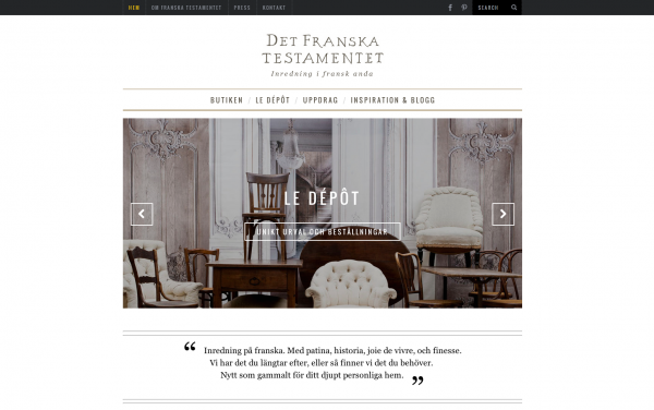 Webbplats Franska Testamentet, inredningsbutik i Stockholm